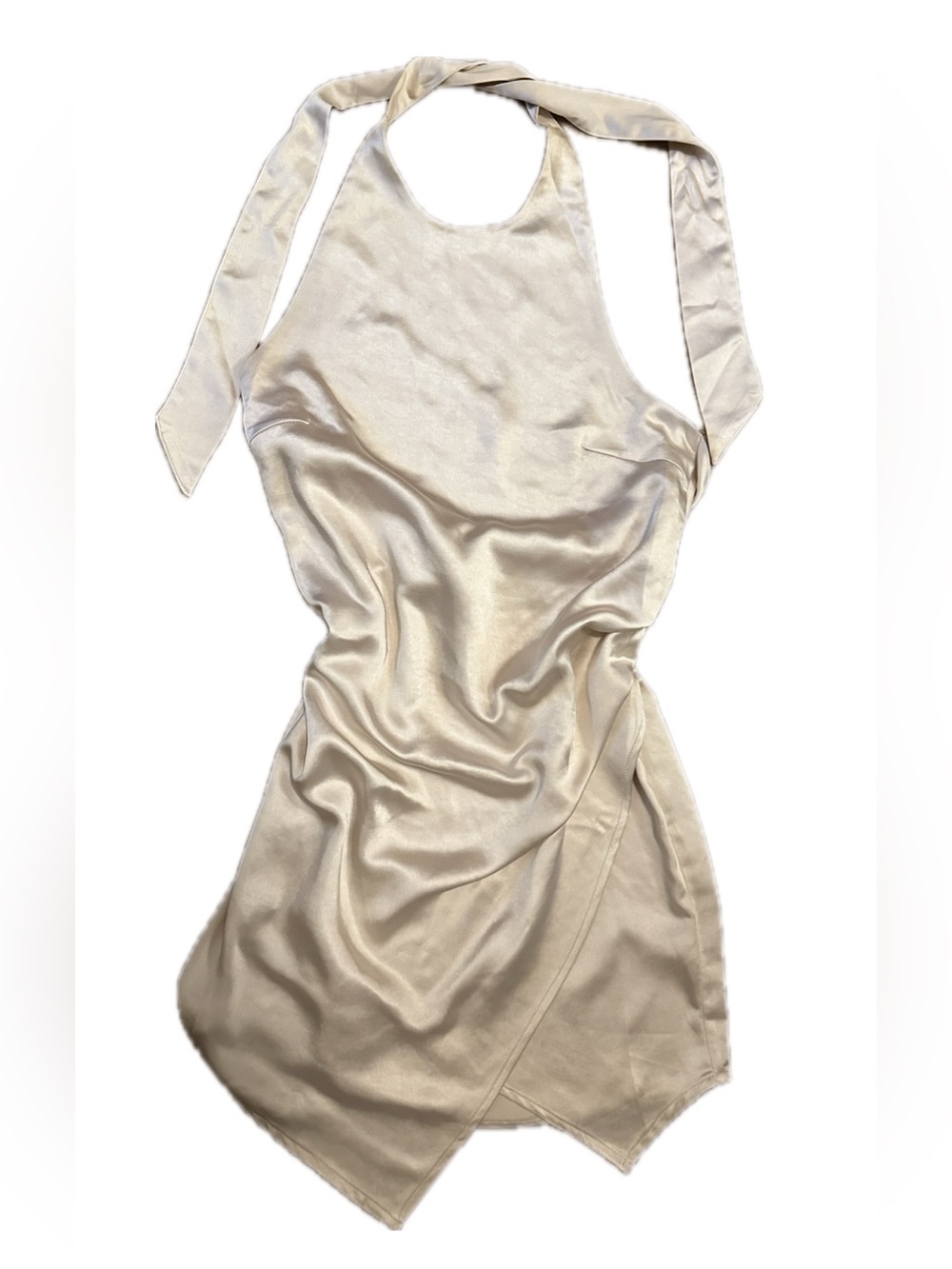 By Together Silky satin Cream Halter asymmetrical dress